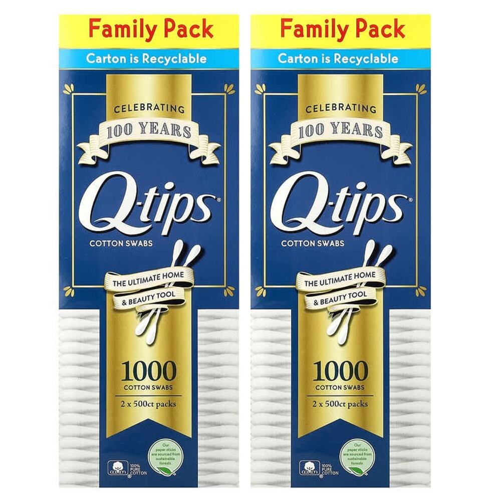 4X500 Q-tips, Cotton Swabs, Family Pack, 4 Pack, 500 Swabs Each